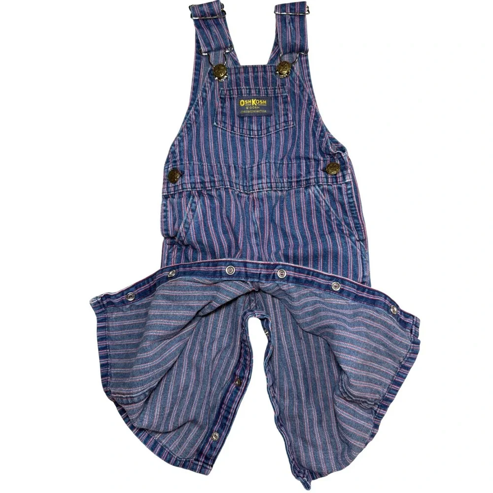 Vintage 80s OshKosh B'Gosh Vestbak Overalls 12M USA Railroad Stripe Rare Red Blu